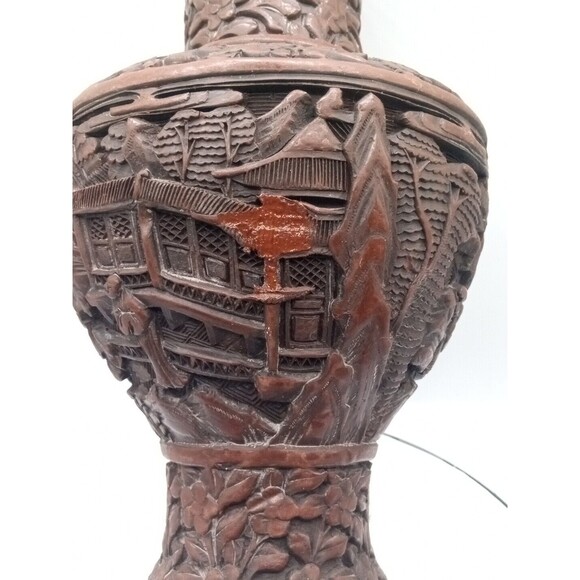 Chinese Cinnabar Vase Carved Super Rare Piece Original Antique 8 1/2" Tall - Picture 15 of 16
